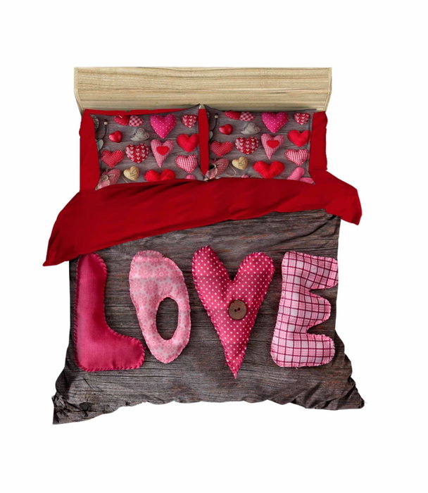 L'essentiel linge de maison Juego de funda de edredón doble Rojo, Gris y Rosa L'essentiel linge de maison Juego de funda de edredón doble Rojo, Gris y Rosa